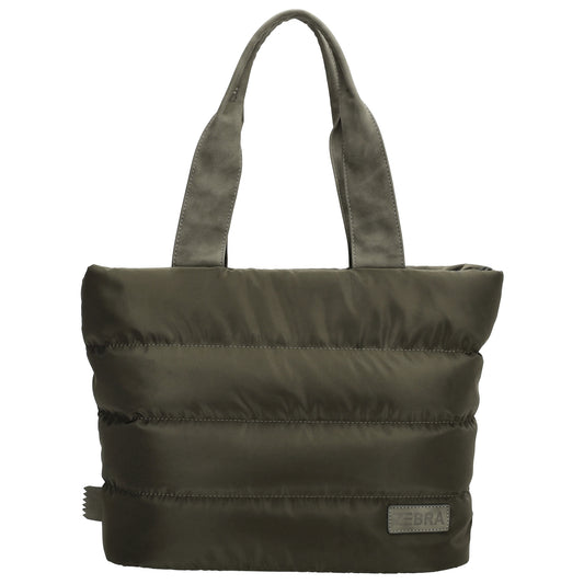Shopper gesteppt 42x30cm in Olivgrün aus Kunstleder - leder-accessoires.com