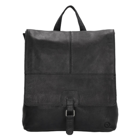 Rucksack| Tasche 33 x 34cm in Schwarz aus Leder mit Überschlag