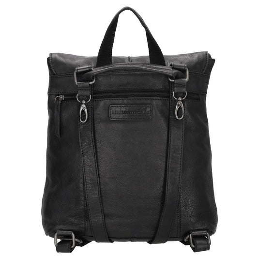 Rucksack| Tasche 33 x 34cm in Schwarz aus Leder mit Überschlag