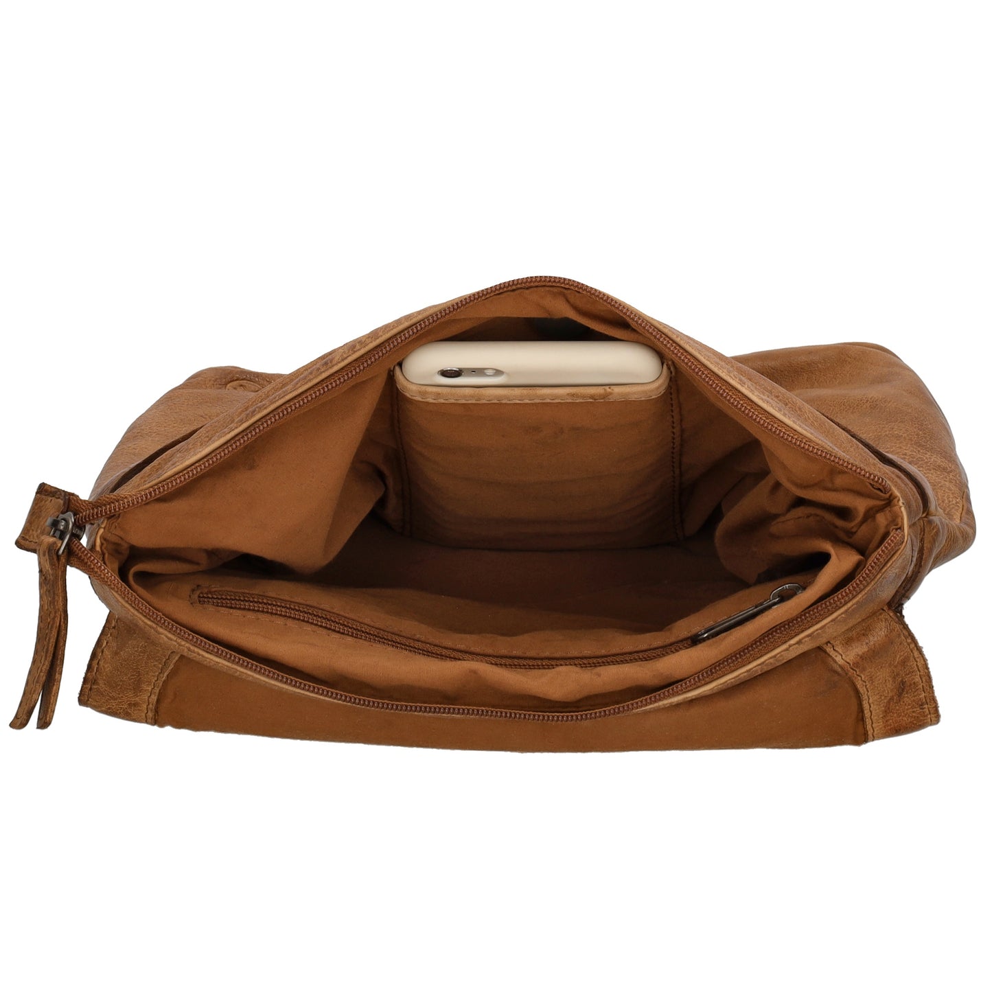 Rucksack| Tasche 33 x 34cm in Cognac aus Leder mit Überschlag