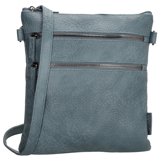 Umhängetasche aus Kunstleder 26x23,5cm in Jeansblau - leder-accessoires.com