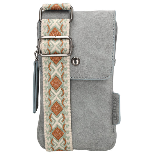Handytasche aus Kunstleder 20x11cm in Hellblau mit Textilriemen - leder-accessoires.com