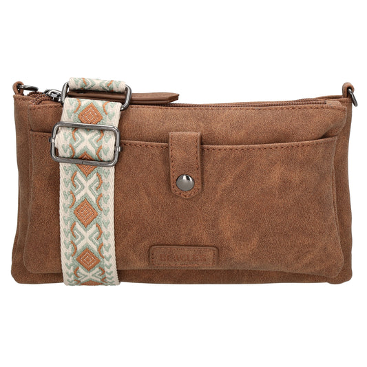Umhängetasche aus Kunstleder 24x14cm in Cognac mit Textilriemen - leder-accessoires.com