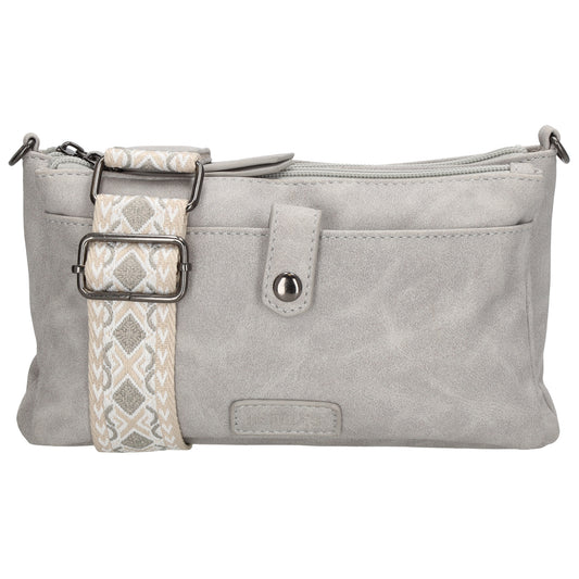 Umhängetasche aus Kunstleder 24x14cm in Hellgrau mit Textilriemen - leder-accessoires.com