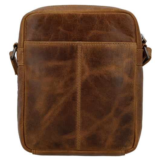 Schultertasche|Cross over 23,5x19cm in Cognac aus Leder mit Reißverschluss - leder-accessoires.com