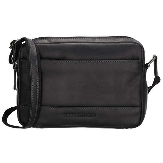 Schultertasche 23,5x16cm in Schwarz aus Leder mit Reißverschluss - leder-accessoires.com