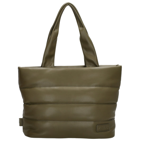 Shopper gesteppt 34x28cm in Olivgrün aus Kunstleder - leder-accessoires.com