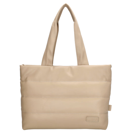 Shopper gesteppt 48x30cm in Beige aus Kunstleder - leder-accessoires.com