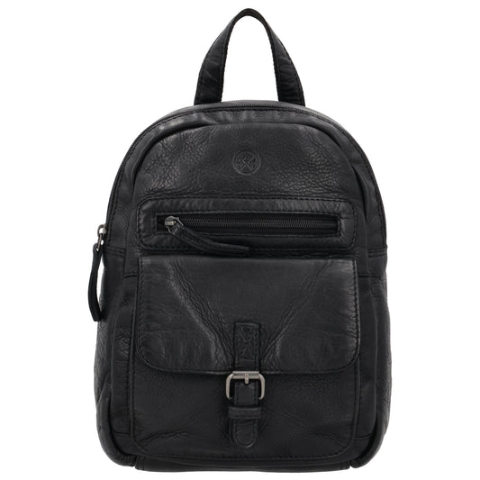 Rucksack 26 x 20cm in Schwarz mit Vortasche in Leder