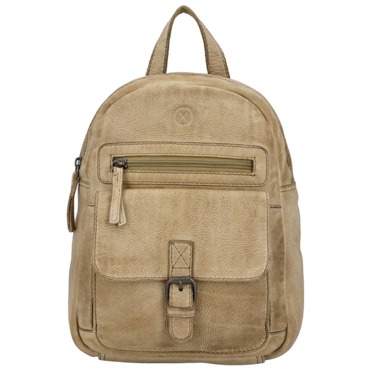 Rucksack 26 x 20cm in Sand mit Vortasche in Leder