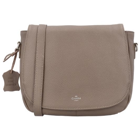 Satteltasche 25 x 22,5cm in Taupe mit Überschlag und Reißverschluss