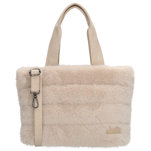 Shopper 30x21cm Beige aus Kunstfell mit Reißveschluss
