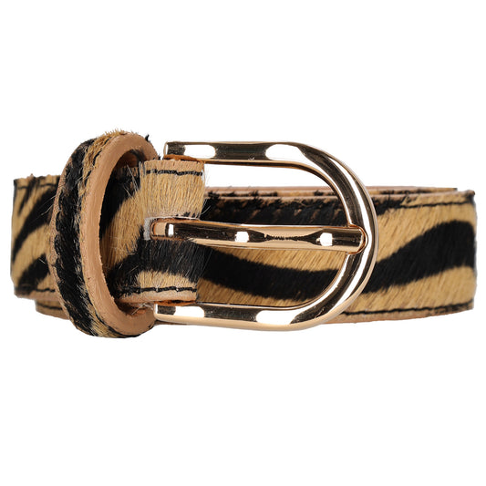 Ledergürtel 25mm in Zebra|Braun mit Dornschließe in Gold