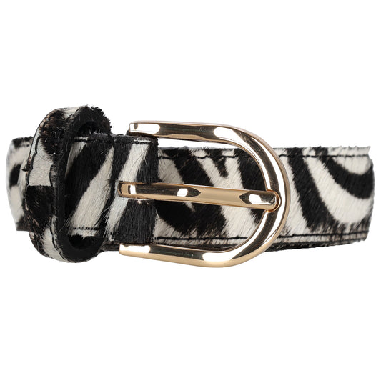 Ledergürtel 25mm in Zebra Optik mit Dornschließe in Gold