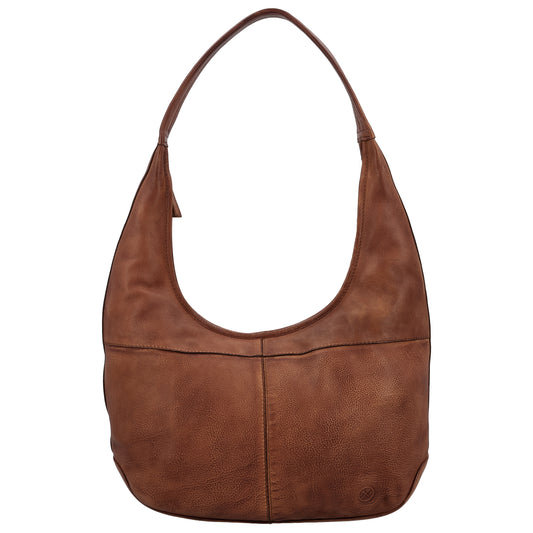 Umhängetasche| Beuteltasche 40x40cm aus Leder in Cognac mit Reißverschluss