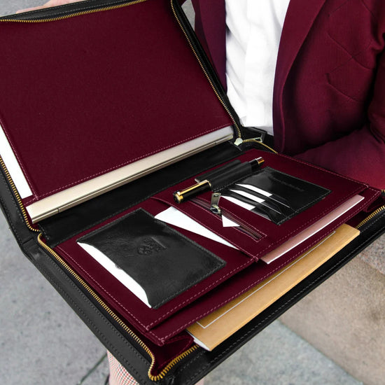 Dokumentenmappe-| Organizer A4 in Schwarz mit Reißverschluss - leder-accessoires.com