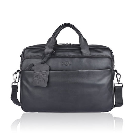 Businesstasche aus Leder in Schwarz mit Reißverschluss und Vortasche