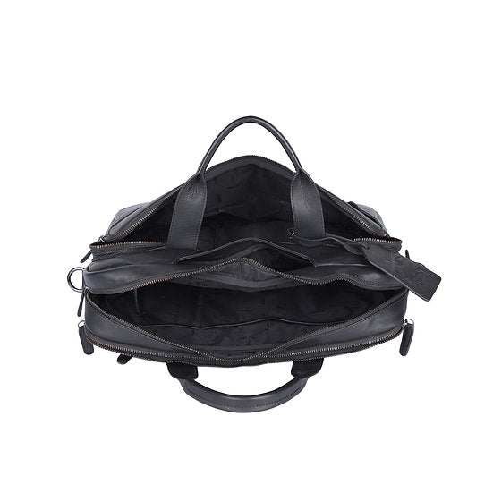 Businesstasche aus Leder in Schwarz mit Reißverschluss und Vortasche