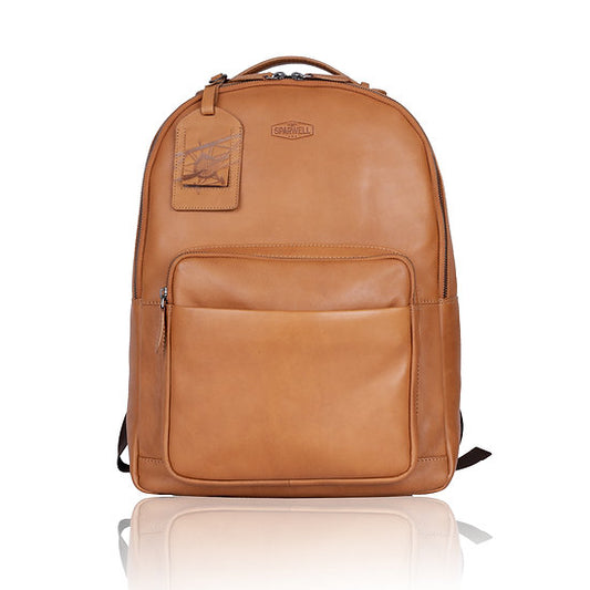 Lederrucksack 31x42cm in Cognac mit Reißverschluss und Vortasche