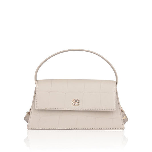 Kurzgrifftasche 22x11cm in Beige mit Krokooptik