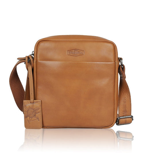 Umhängetasche 20x22,5cm in Cognac mit Reißverschluss - leder-accessoires.com