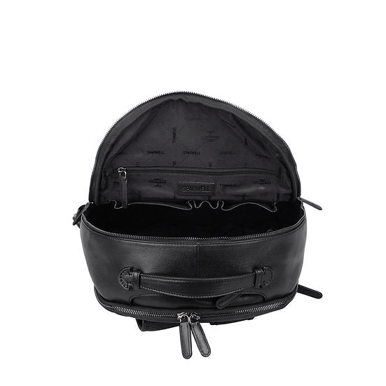 Lederrucksack 31x42cm in Schwarz mit Reißverschluss und Vortasche