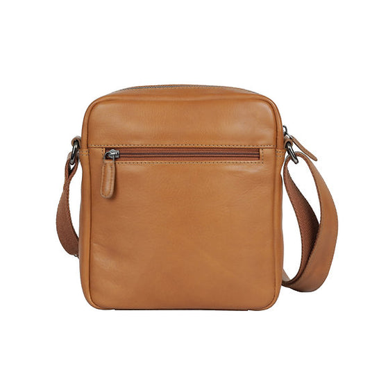 Umhängetasche 20x22,5cm in Cognac mit Reißverschluss - leder-accessoires.com