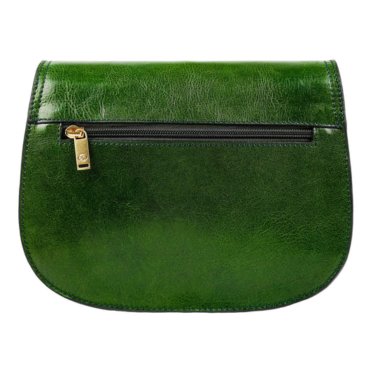 Umhängetasche|Satteltasche 25 x 18cm in Grün aus Leder