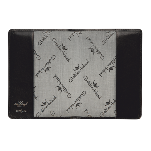 Reisepasshülle Golden Head 10 x 14cm in Schwarz aus Leder - leder-accessoires.com