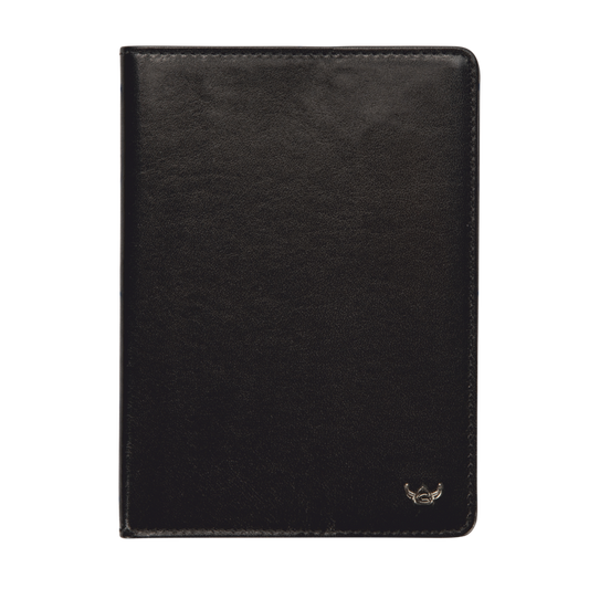 Reisepasshülle Golden Head 10 x 14cm in Schwarz aus Leder - leder-accessoires.com