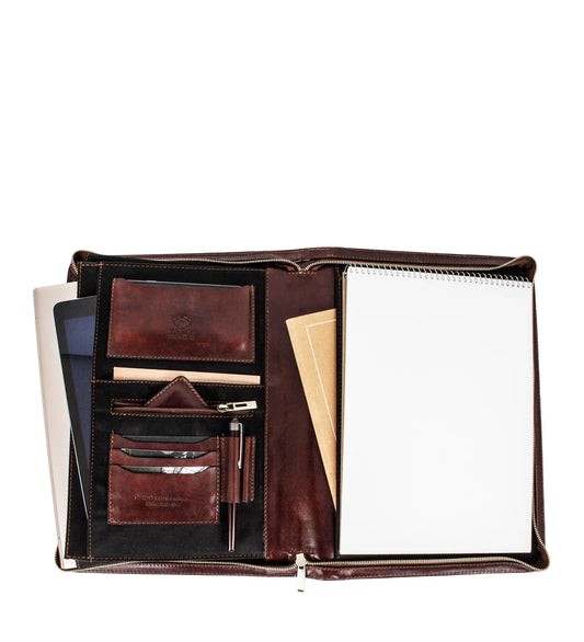 Dokumentenmappe-| Organizer A4 in Braun mit Reißverschluss - leder-accessoires.com