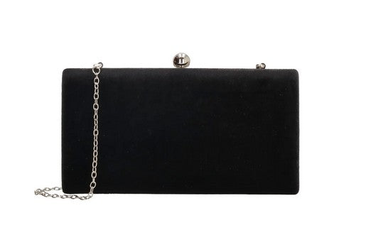 Clutch in Schwarz Samt-Metallic 22x12 cm aus Kunstleder mit Kettenriemen