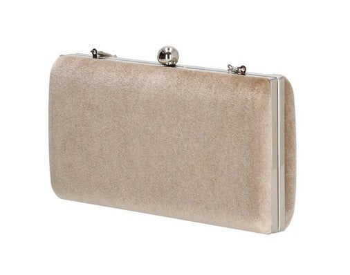 Clutch in Beige Samt-Metallic 22x12 cm aus Kunstleder mit Kettenriemen