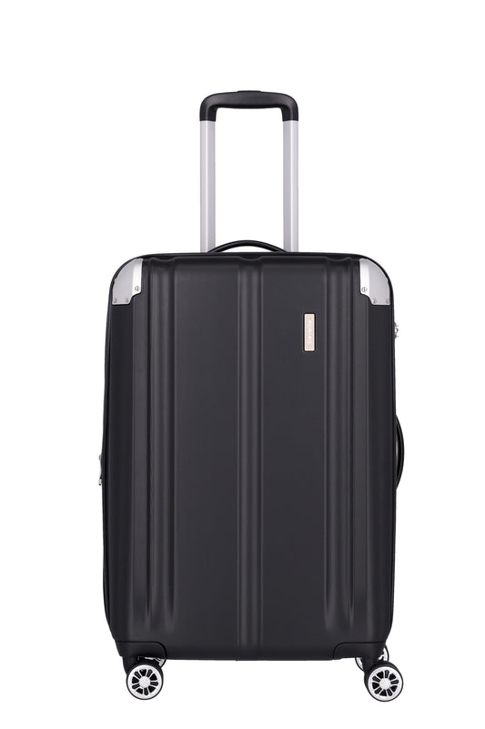 Reisetrolley City 68cm mit 4-Rad in Schwarz und Dehnfalte - leder-accessoires.com
