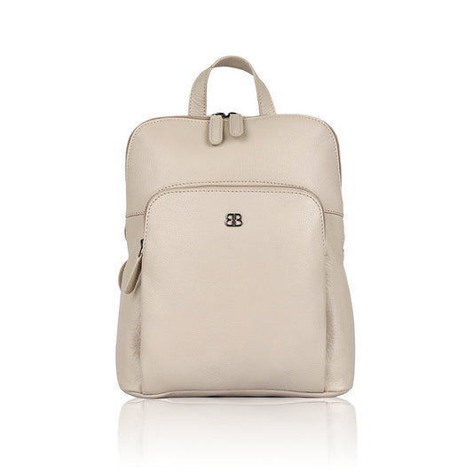 Lederrucksack 25 x 30cm in Beige mit Reißverschluss und Vortasche