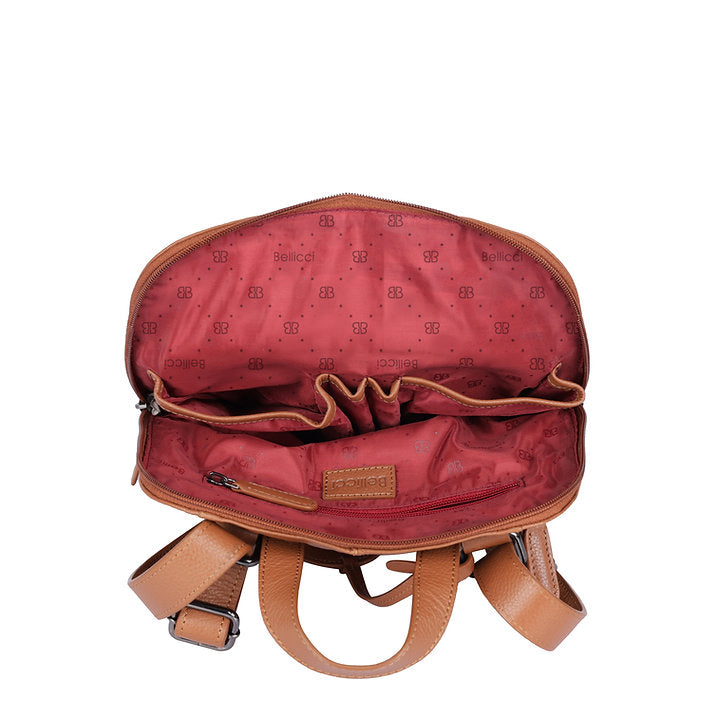 Lederrucksack 25 x 30cm in Cognac mit Reißverschluss und Vortasche