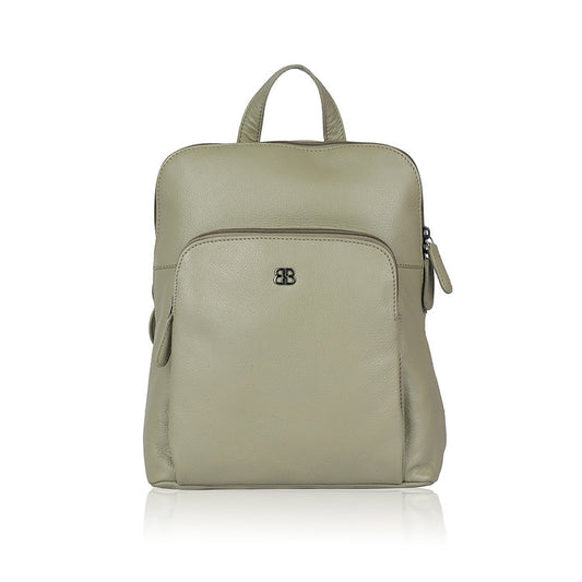 Lederrucksack 25 x 30cm in Mint mit Reißverschluss und Vortasche