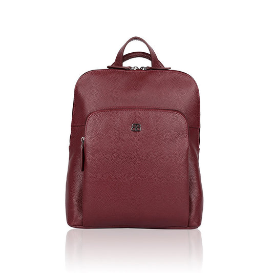 Lederrucksack 25 x 30cm in Rot mit Reißverschluss und Vortasche