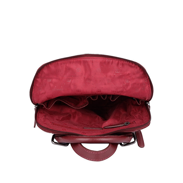 Lederrucksack 25 x 30cm in Rot mit Reißverschluss und Vortasche