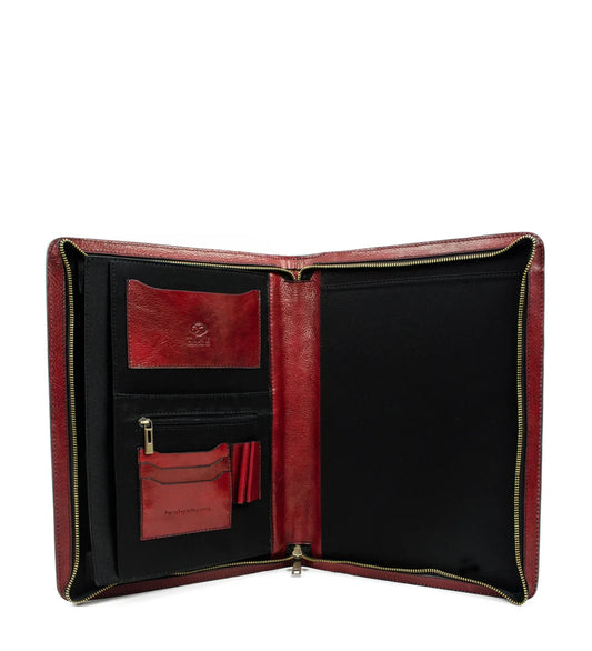 Dokumentenmappe-| Organizer A4 in Rot mit Reißverschluss - leder-accessoires.com