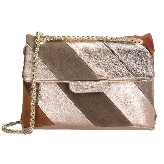 Clutch|Umhängetasche 22x14cm in Metallic Taupe aus Leder