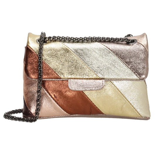 Clutch|Umhängetasche 22x14cm in Metallic Gold aus Leder