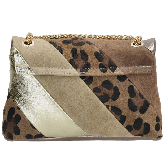 Clutch|Umhängetasche 22x14cm in Metallic Leopard aus Leder