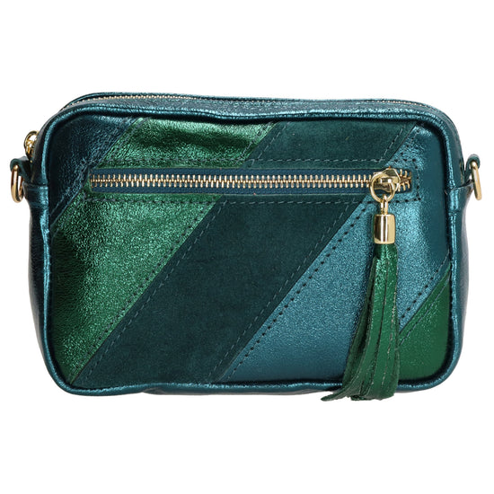 Umhängetasche 20x13cm in Metallic Petrol aus Leder - leder-accessoires.com