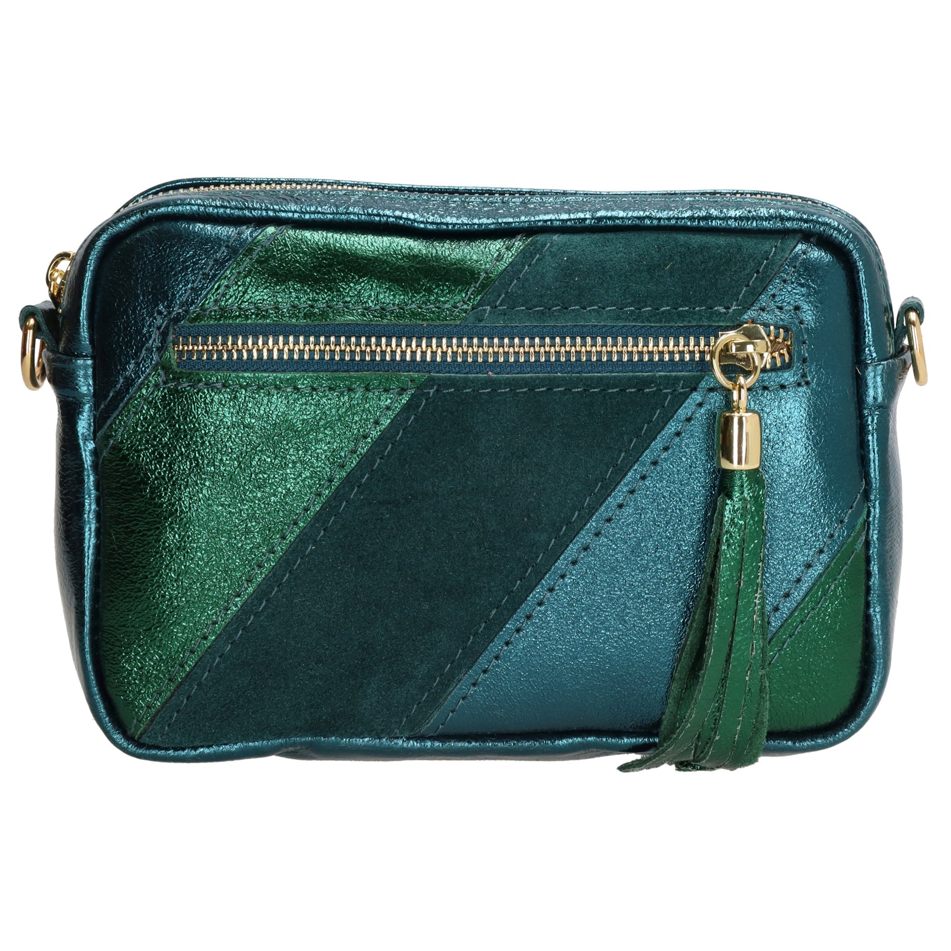 Umhängetasche 20x13cm in Metallic Petrol aus Leder - leder-accessoires.com