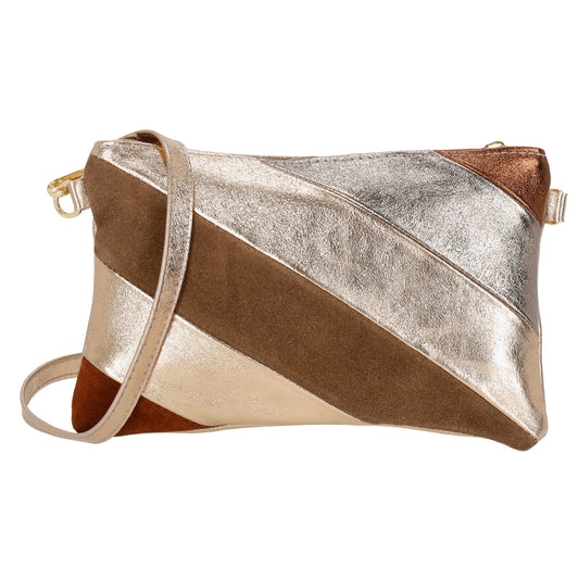 Clutch|Umhängetasche 24x14cm in Metallic Taupe aus Leder