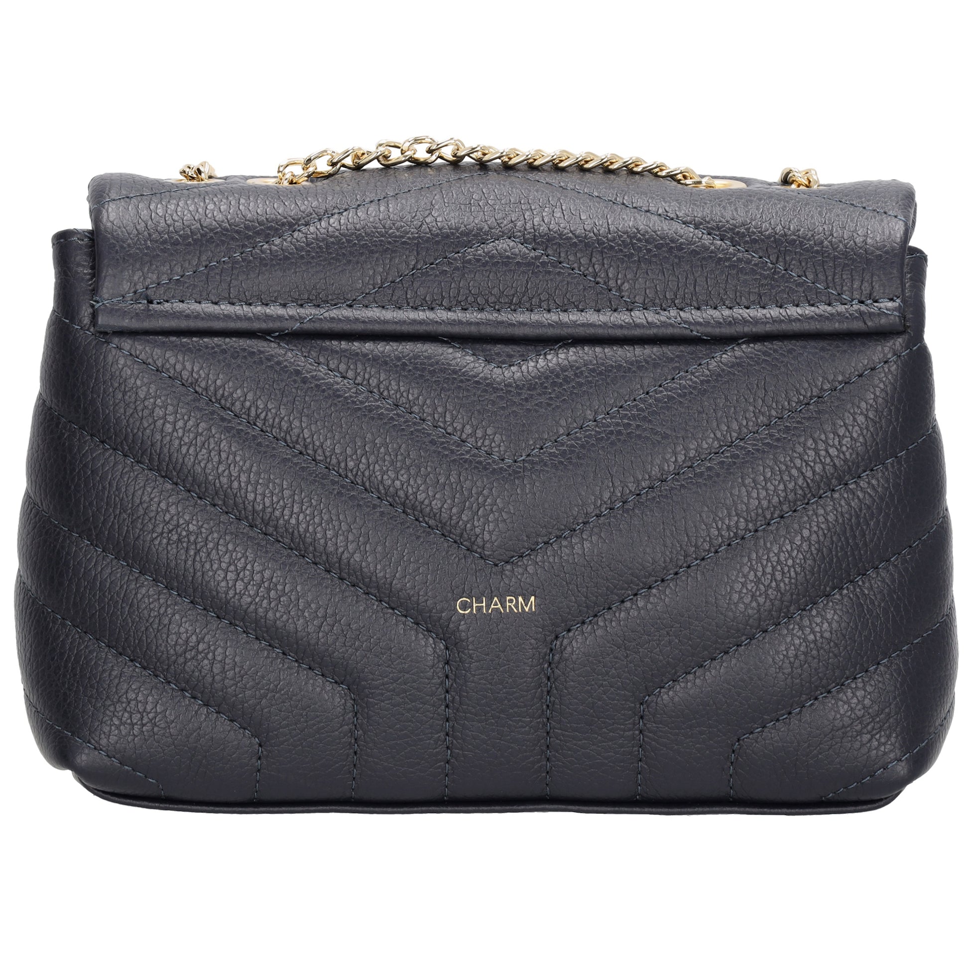 Schultertasche 25x15cm in Blau mit gestepptem Leder und Kettenriemen Gold - leder-accessoires.com