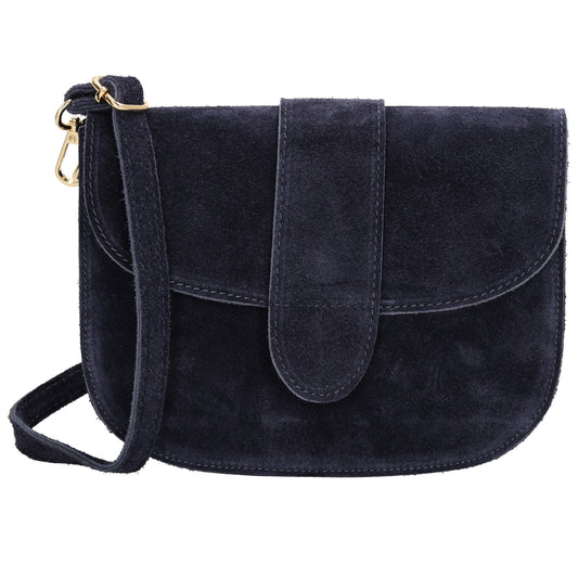 Sattel-| Schultertasche 21 x 16cm in Blau aus Leder mit Überschlag - leder-accessoires.com