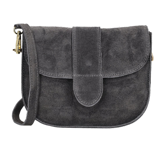 Sattel-| Schultertasche 21 x 16cm in Grau aus Leder mit Überschlag - leder-accessoires.com