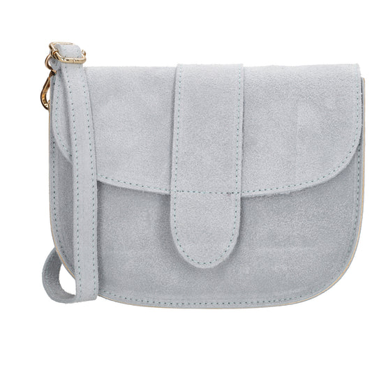 Sattel-| Schultertasche 21 x 16cm in Hellblau aus Leder mit Überschlag - leder-accessoires.com